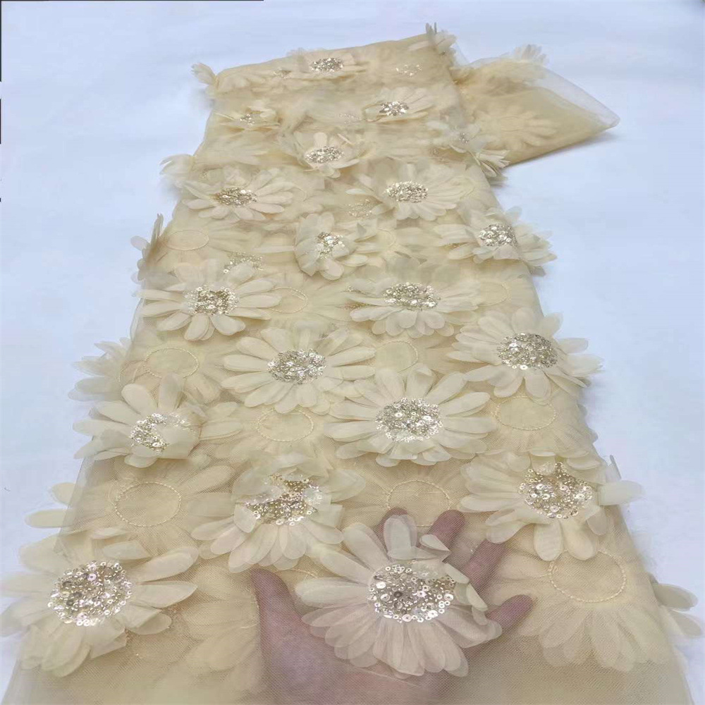 Moda 3D decal tridimensional bordado tela de encaje vestido de estilo francés transparencia de moda de tela de encaje