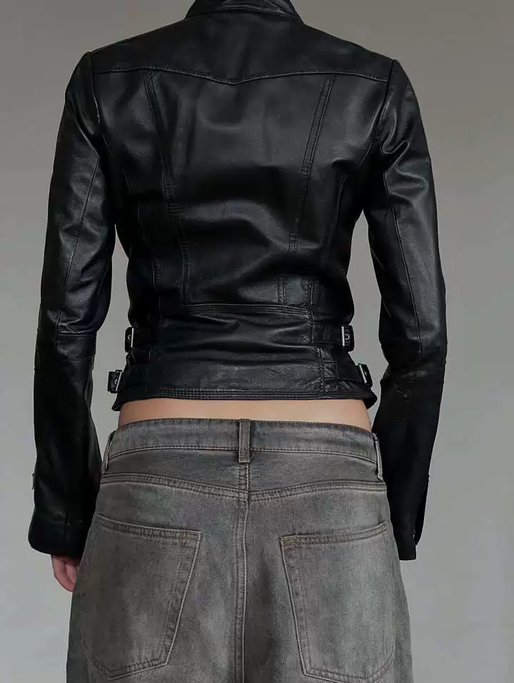 Retro black autumn fitted jacket, American style