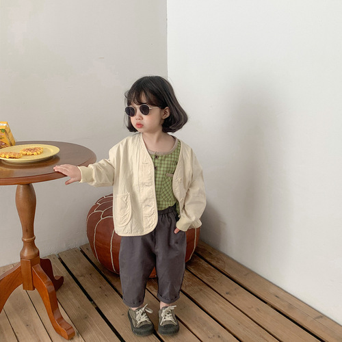  Spring and Autumn Children's Solid Color Short Jackets Boys and Girls Artistic Style Loose Cardigans Japanese Tops Trendy Outerwear