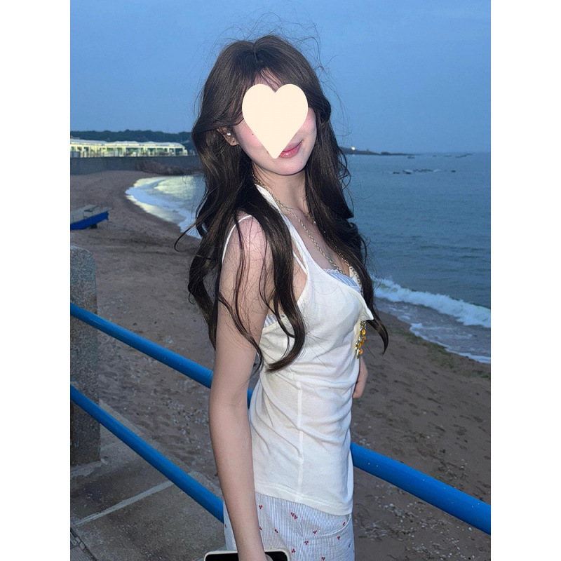 【天丝螺纹】美式辣妹白色吊带背心女夏修身无袖外穿叠穿上衣|undefined