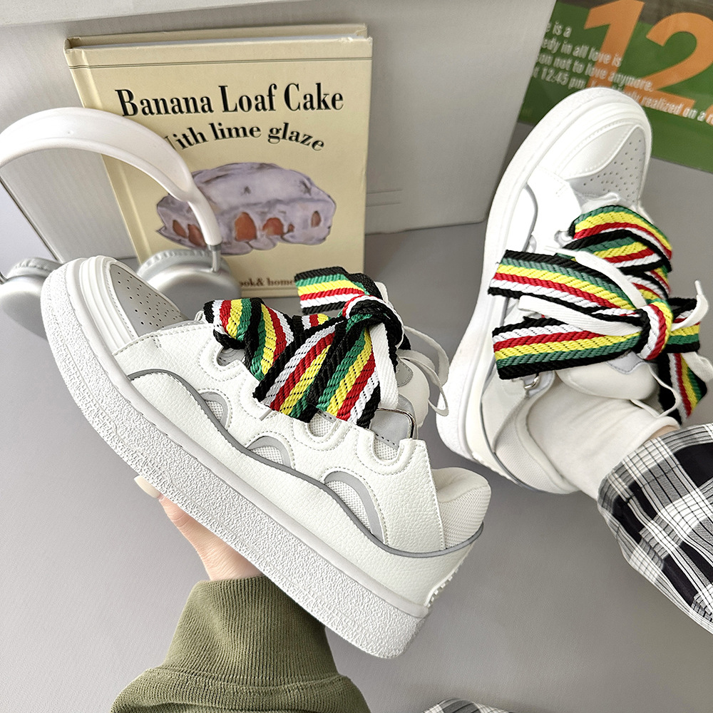 Langzhu spot Langfan zapatos de pan reflectantes de alta gama zapatos de entrenamiento de moda zapatos de pareja suela de goma de hombre zapatos de látex