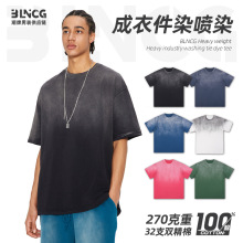 BG潮牌2025夏季重磅洗水t恤男大码圆领纯棉t恤落肩宽松短袖定制