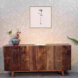 侘寂风实木餐边柜老榆木客厅靠墙沙发边柜茶室茶具玄关收纳展示柜