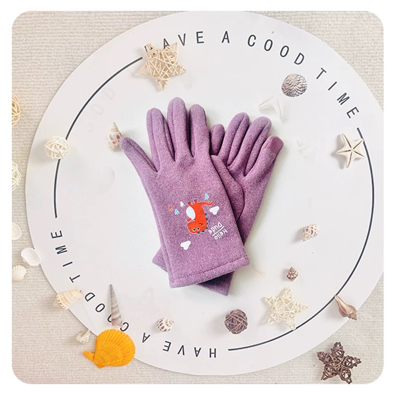 Guantes calientes para niños cinco dedos más tela táctil de terciopelo elástico para niños y niñas guantes de dibujos animados suaves para ciclismo otoño e invierno a prueba de viento