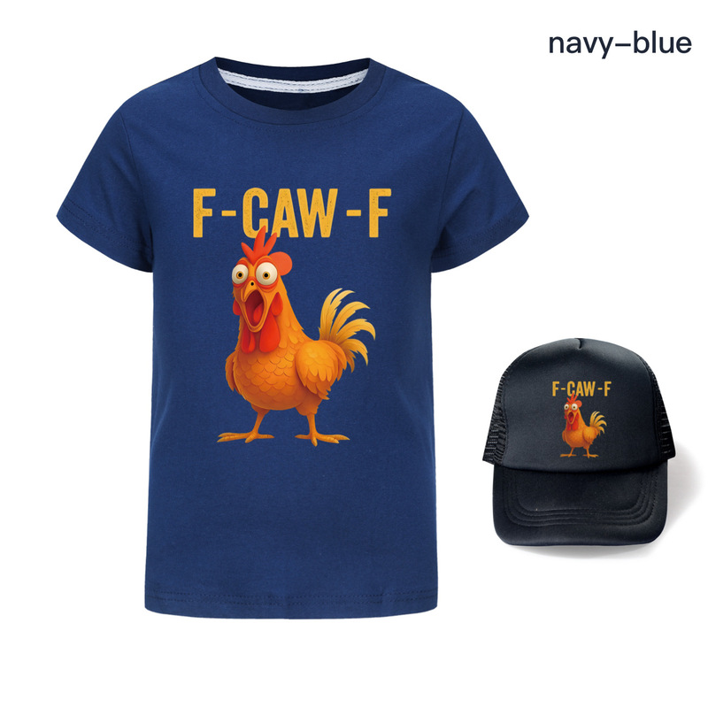 F-Caw-F Funny Chicken 儿童童装短袖T恤+帽子5057|undefined
