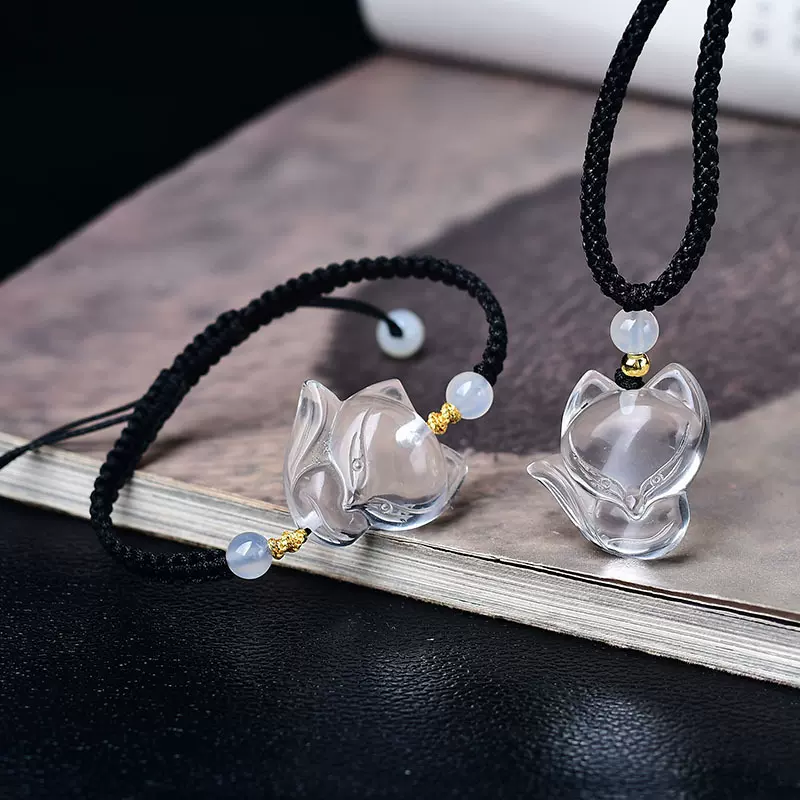 人造粉琉璃狐狸手链女手串白黄紫琉璃小狐狸吊坠男项链挂件套装礼