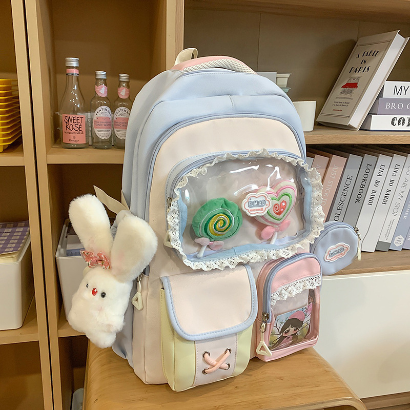 ドーパミン高価値痛バッグカレッジスタイル中学生バックパックバレエスタイルレースガールハートバックパック|undefined