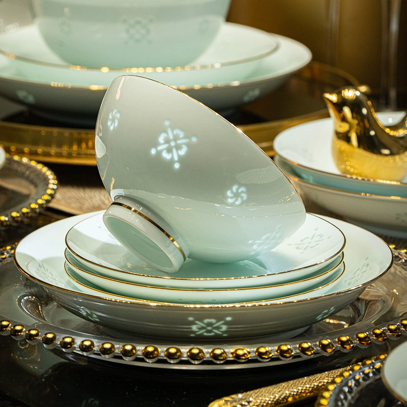 2024 год новая Jingdezhen подглазурная цветная изысканная чаша и набор блюд для домашнего использования фарфор китайский кость чаша и тарелка палочки столовые приборы Qiao Qian