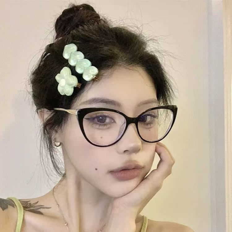 复古摩登猫眼近视眼镜欧美甜酷辣妹黑框女方圆脸素颜防蓝光平光镜|undefined