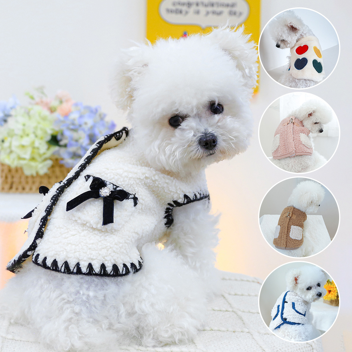 In-Stock Cross-Border Popular Pet Clothes for Puppies and Cats, Direct from the Factory, Autumn and Winter New Lamb Wool Chanel-Style Vest Collection