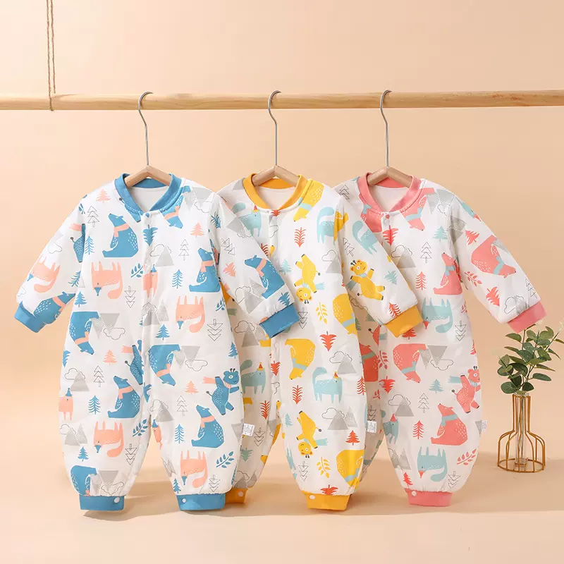 婴儿衣服秋冬夹棉保暖棉衣新生儿哈衣纯棉连体衣宝宝加厚洋气冬装