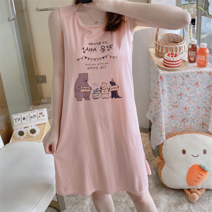 2024 chaleco de verano vestido de pijama con cojín de pecho de chicas de dibujos animados largo vestido sin mangas delgado ropa de hogar al por mayor