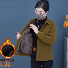 灯芯绒中年外套短款加绒保暖上衣时尚妈妈装长袖百搭简约宽松女装