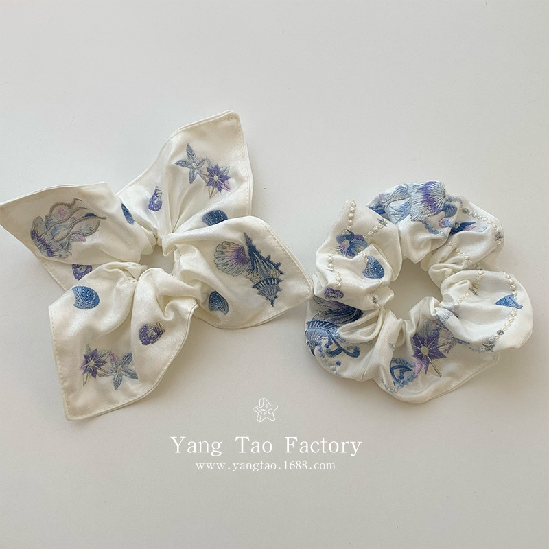 Serie china de bordado de alto nivel de mar nuevo delicado cabello impresión de cabello de alto nivel anillo de cabello de intestino para mujeres