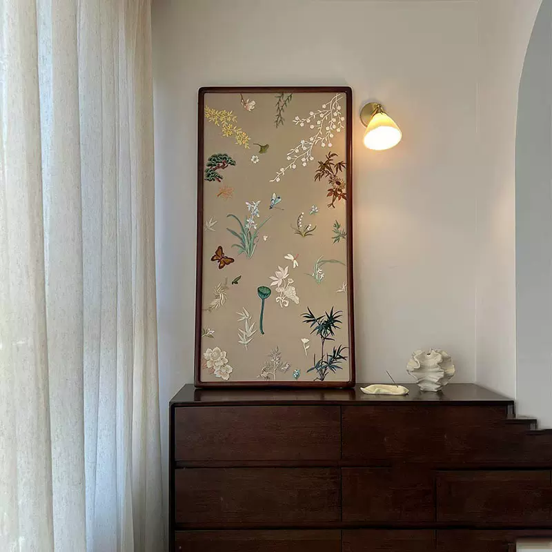 新中式侘寂山水花鸟装饰客厅玄关卧室竖版背景墙茶室民宿古风挂画