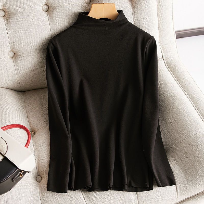 Otoño y invierno nuevos productos gruesos de doble cara de terciopelo en una camiseta de base de terciopelo caliente con camiseta de cuello alto de terciopelo de manga larga camiseta de mujer