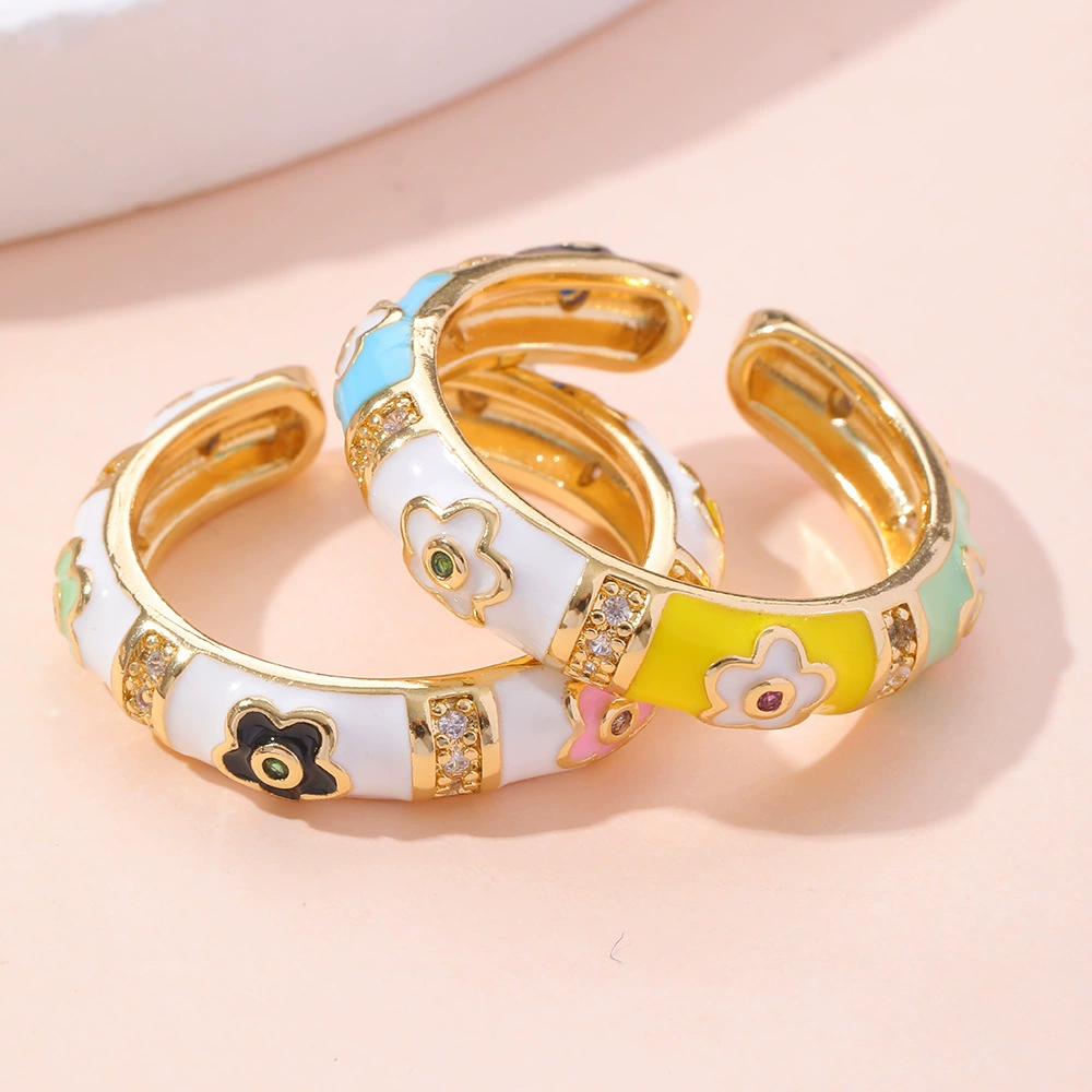 (Cross-border trading), enamel, copper universal ring, European style, micro incrustation