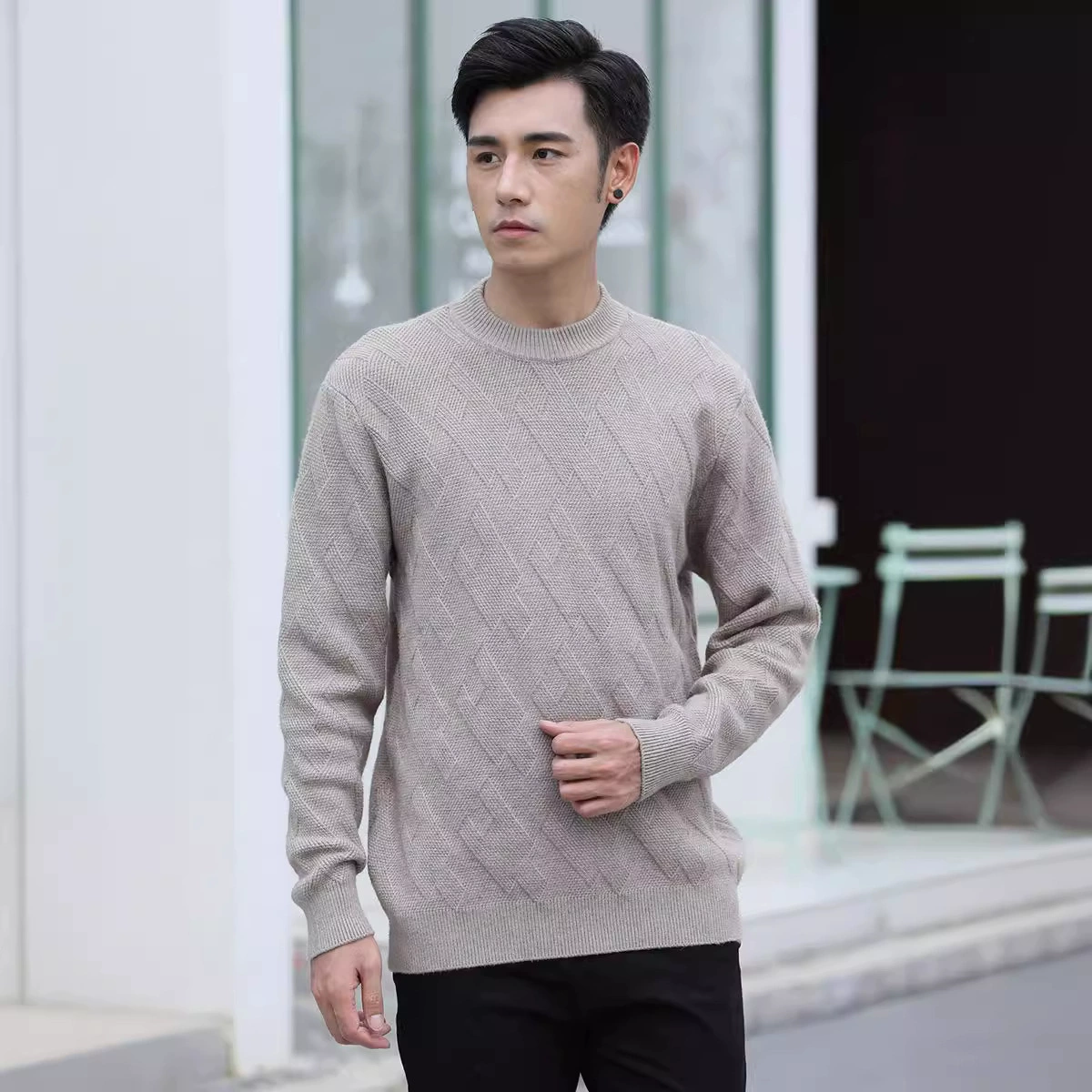 Свитер, вязанная нашивка, круглый ворот, oversize, плюс размер
