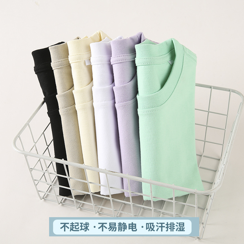 260g Camiseta de algodón pesado para niños hombres y mujeres cuello redondo para niños medio y grande suelta fuera del hombro manga corta Camisa en blanco marca de moda impresa