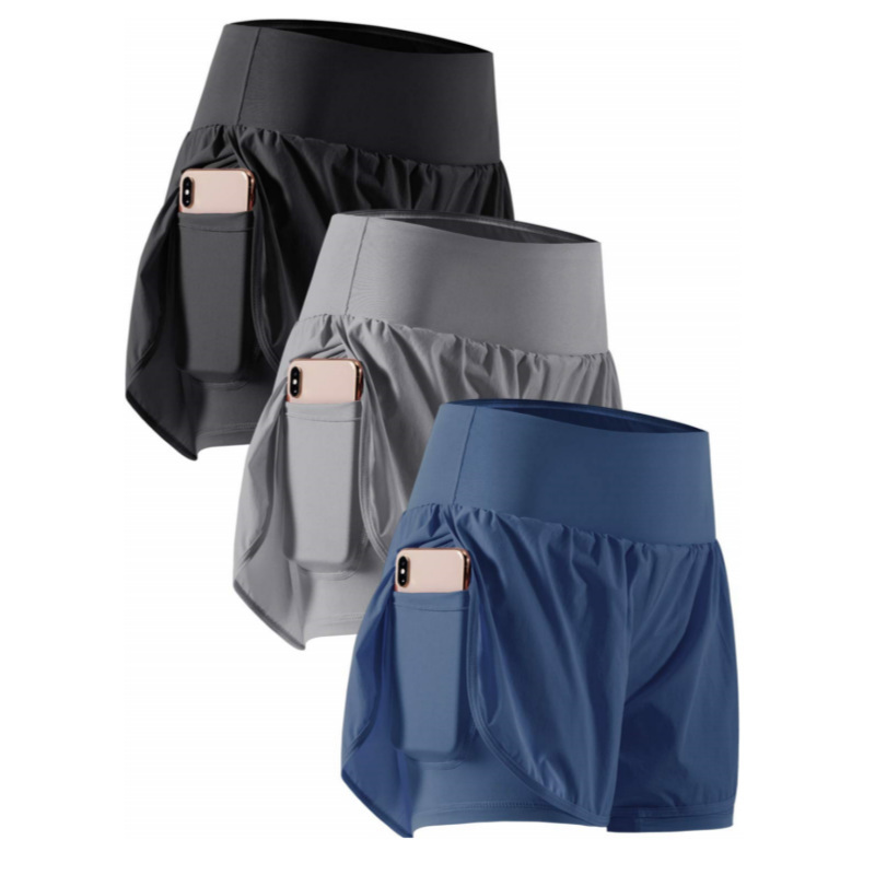 Cross-Border New Style Women's High-Waisted Tennis Sports Shorts Outdoor Running Fitness Shorts with Pockets 3-Piece Set Shorts Cross-Border New Style Women's High-Waisted Tennis Sports Shorts Outdoor Running Fitness Shorts with Pockets 3-Piece Set Shorts