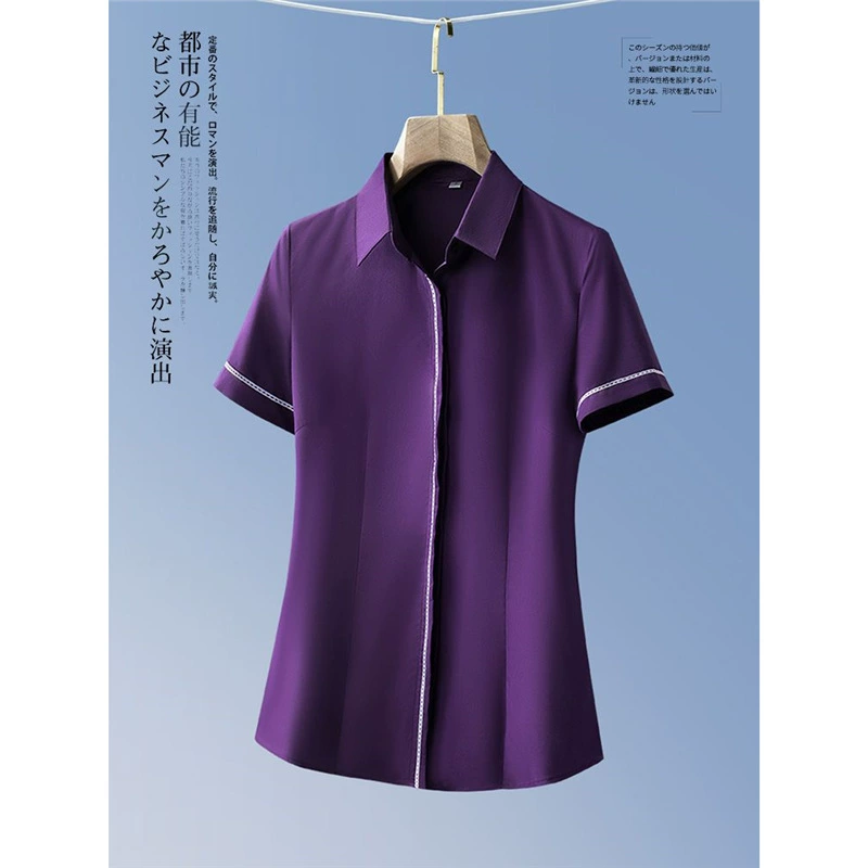 Бесплатная доставка Профессиональная рубашка с короткими рукавами Летнее белое платье ol Пригородная рабочая одежда тонкая одежда темперамент платье фиолетовая рубашка