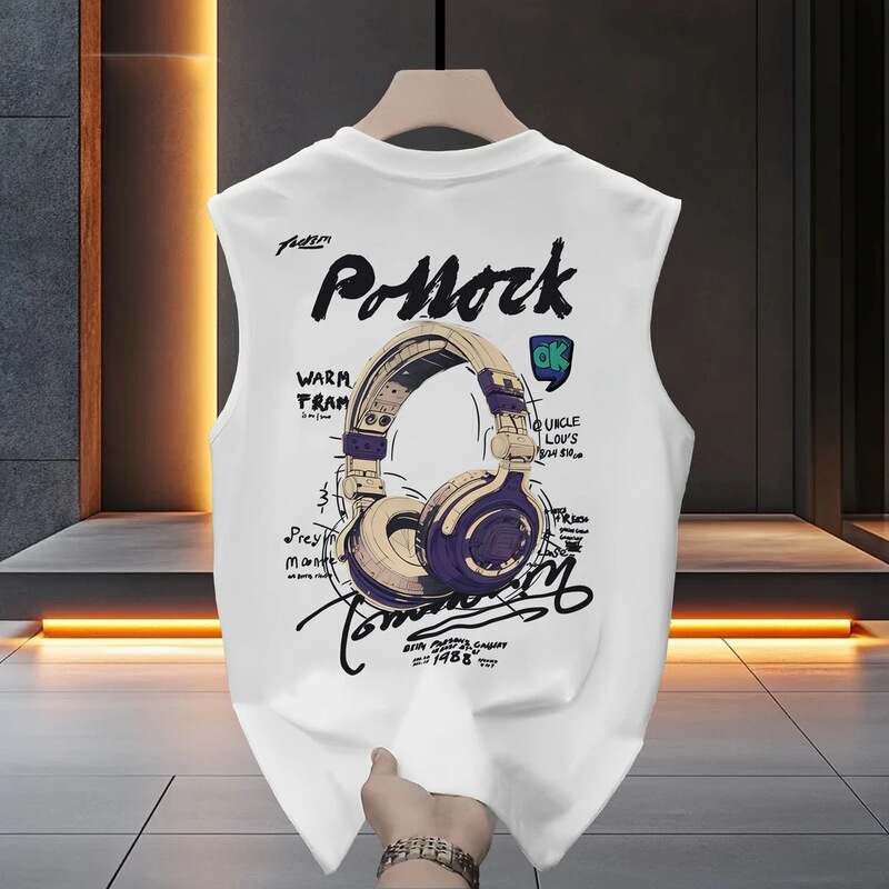 100% Pure Cotton Sports Sleeveless T-Shirt Vest Men's Summer Trendy Niche High Street American Loose Versatile Top