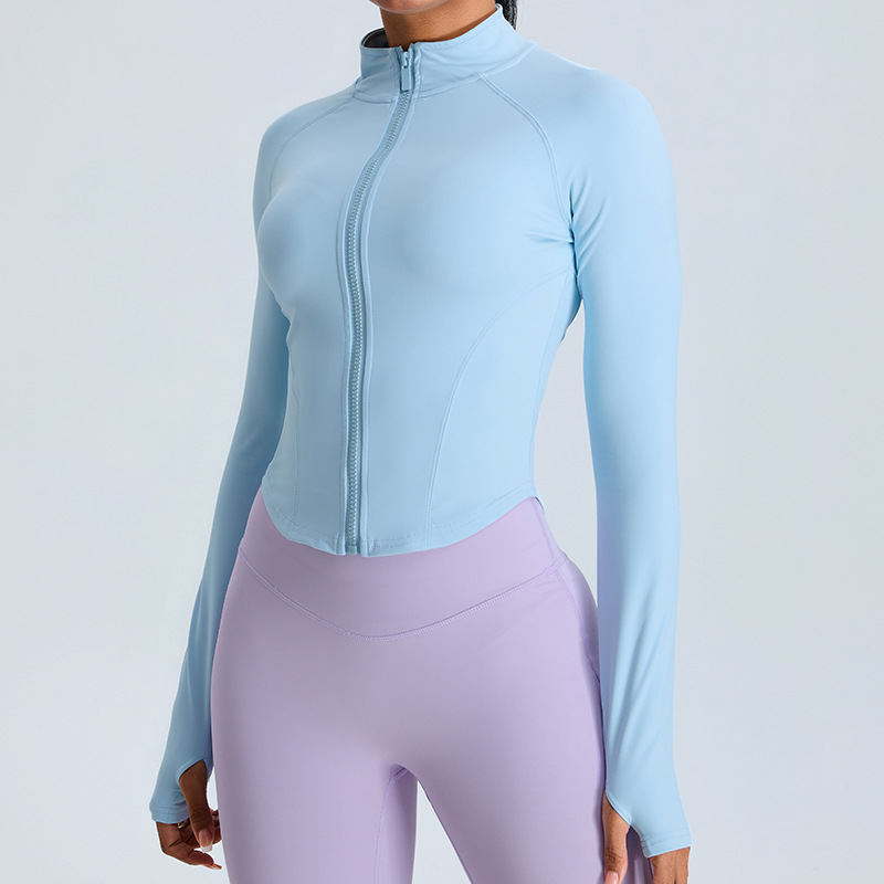 Otoño nuevo abrigo de yoga delgado de cuello de mujer al aire libre correr ropa de yoga con cremallera de manga larga cardigan abrigo de fitness