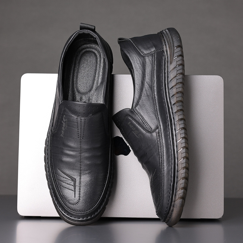 Chaussures décontractées en cuir pour homme, à enfiler, respirantes, à lacets, style printemps 2024, confortables, idéales pour la conduite, blanches et noires._voghion.com