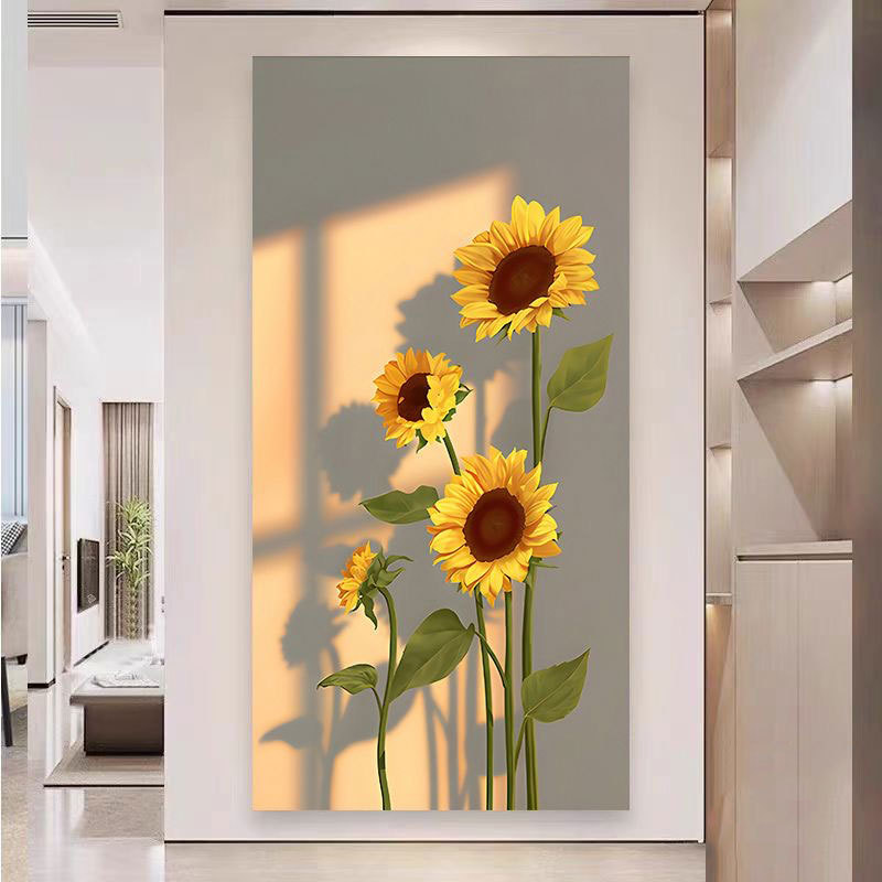 北欧风玄关装饰画向日葵光影走廊过道贴画治愈系花卉绿植自粘壁画