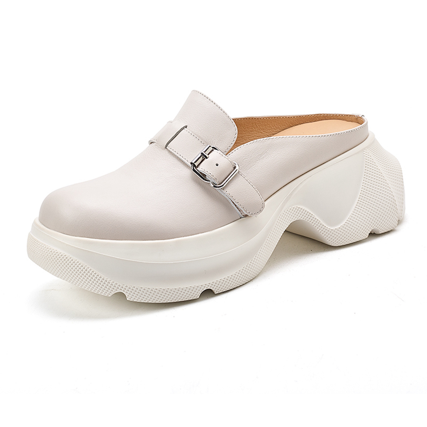 Dép sandal nữ mũi nhọn da bò thật đế dày gót cao 7 cm — đen