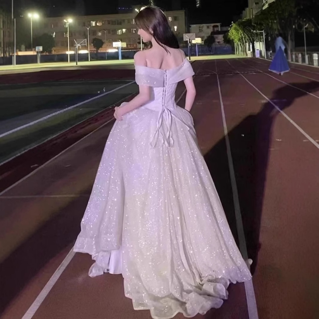 One-Shoulder Evening Dress New Host Vocal Competition Performance Dress Fairy Princess Dress Prom Party Dress