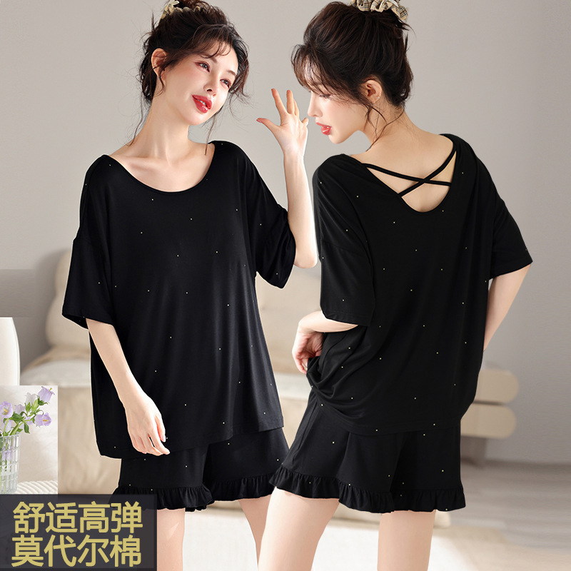 Summer Modal Cotton Pajamas Women's Short-sleeved Shorts Pullover Plus Large Size suit Thin Outer Wearing Home Clothes