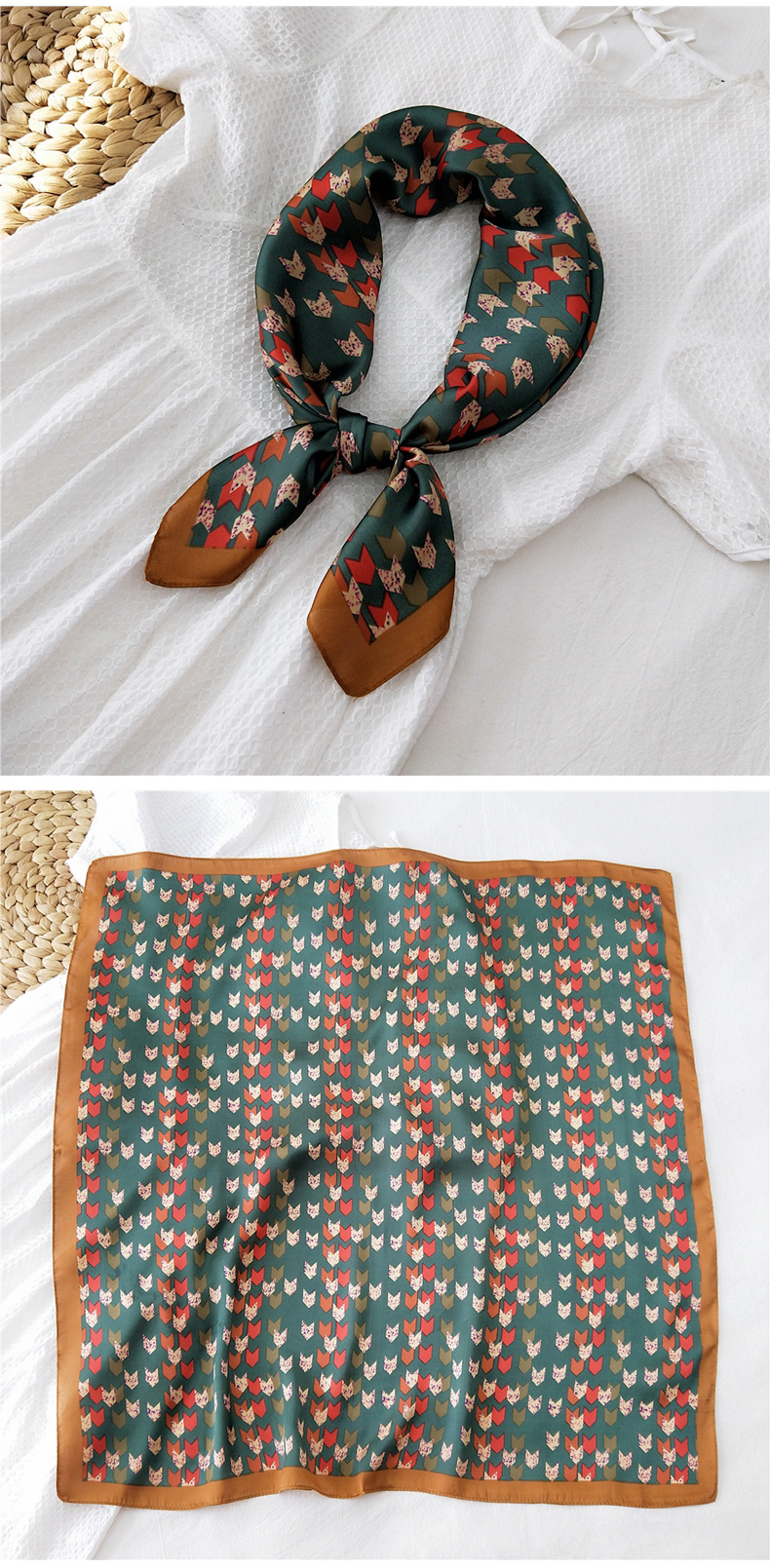 50g Weight Silk Scarf Classification Travel Occasion Silk Material Unisex Gender Printing Design Sweet Style Khaki, Grey, Red, Green, Blue, Black Color Simple Retro Square Scarf 5