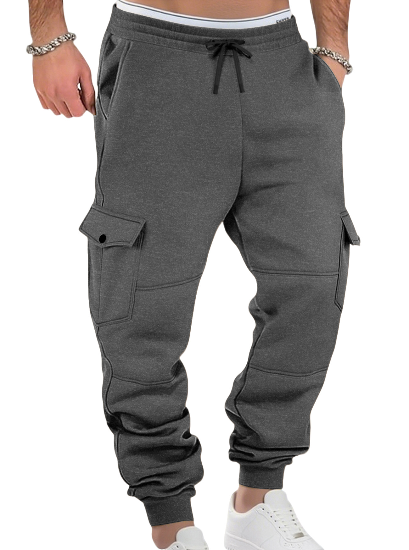 Transfronterizos Europa y América Amazon otoño y invierno más vello pesado pull cordón hombre deportivo relajado ocio multi-bolsillo pantalones de trabajo