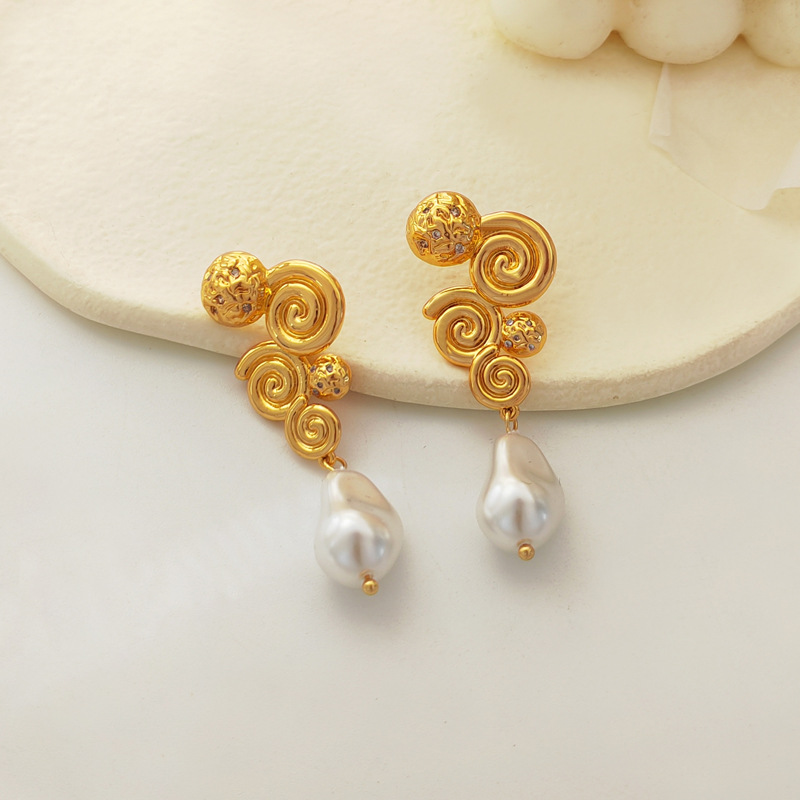 Fashion Geometric Copper Pearl Plating Inlay Zircon Earrings 1 Pair