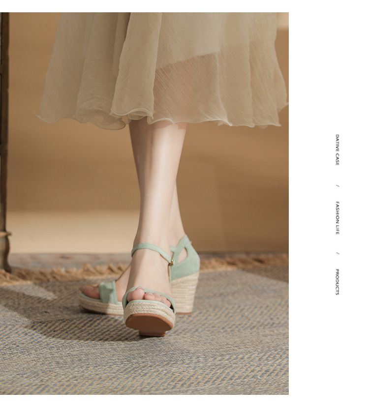 Sandal nữ gót xuồng cao đế dày hở mũi quai đan dây thừng — Xanh lá cây nhạtcolor chi tiết 16