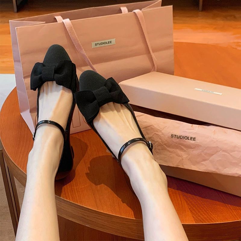 Виноградная мама studiolee Одри мяч ~ девушка с бантом заостренный круглый носок с Мэри Джейн однослойные туфли для женщин