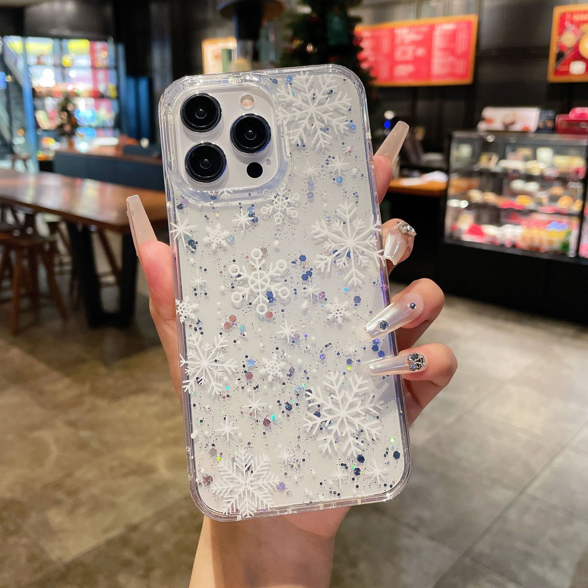 Schneeflocke Geeignet für iPhone 15 ProMax Telefon Apple 14 Premium 13p Funkelnde rosa Glitzer 12 Schutzhülle_voghion.com