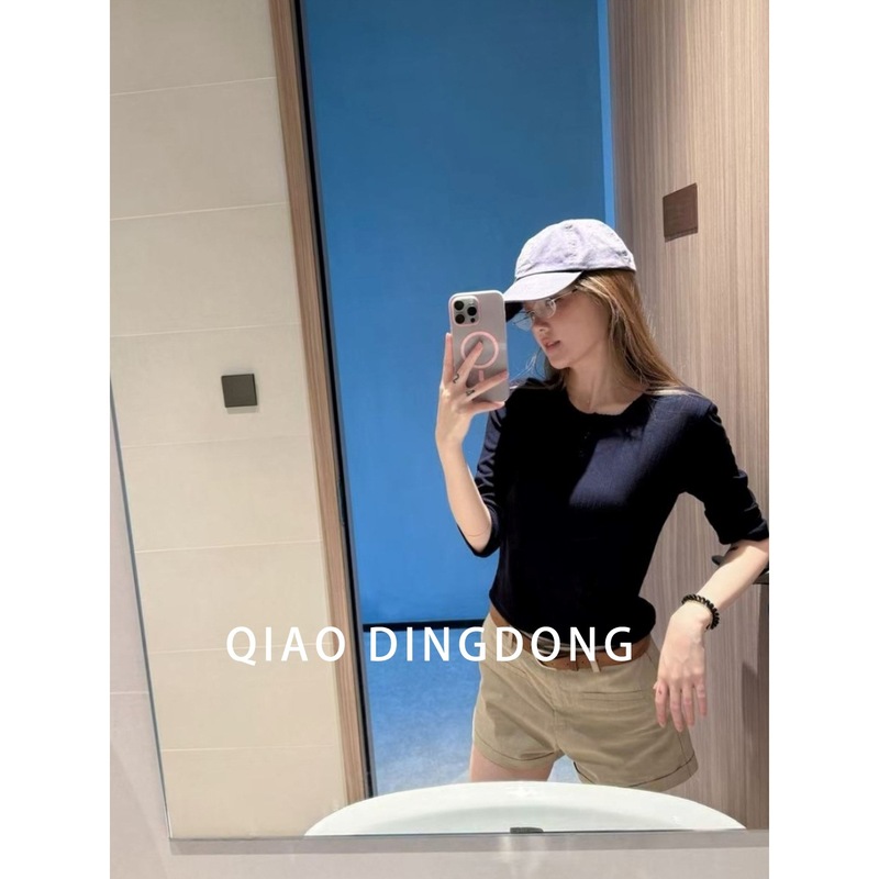 蘑糯糯monoo灰色卡其色短裤子女夏季高腰显瘦休闲直筒卷边阔腿裤|undefined