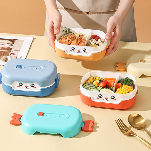 Portable food-grade PP2-compartment children's lunch box microwaveable student sealed and fresh-keeping plastic compartment lunch box