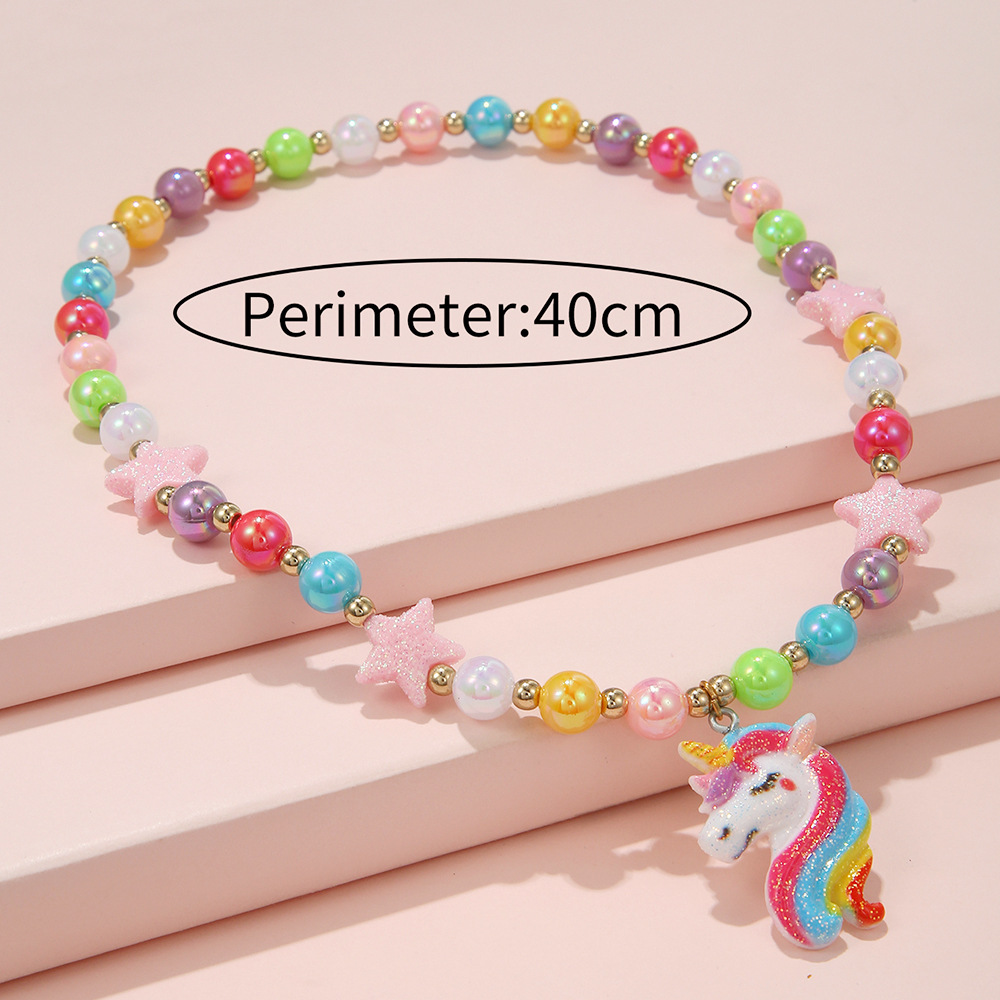 Simple Style Star Unicorn Plastic Resin Beaded Handmade Girlu0027S Necklace 1 Piece