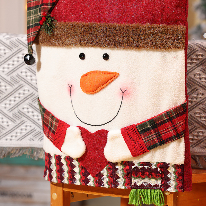 Nouvelles décorations de table et de chaise de Noël Père Noël Bonhomme de neige Poupée stéréo Housse de chaise Robe de maison_voghion.com