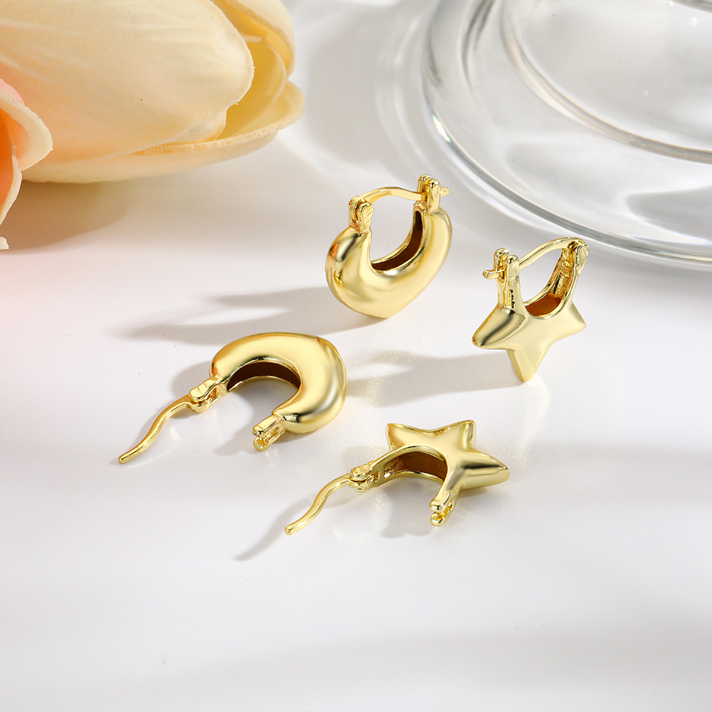 7g Weight Copper Ear Needle Material 18K Gold Plated Plating Material Earrings Classification 1 Pair Quantity Holiday, Daily Occasion Copper Material Star, Heart Shape Pattern Women's Gender Simple Style, Classic Style Style 1 Pair Simple Style Classic Style Star Heart Shape Copper 18K Gold Plated Earrings 1