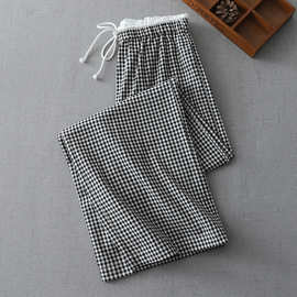 花边拼接撞色黑白格子裤女设计感小众宽松显腿直筒裤