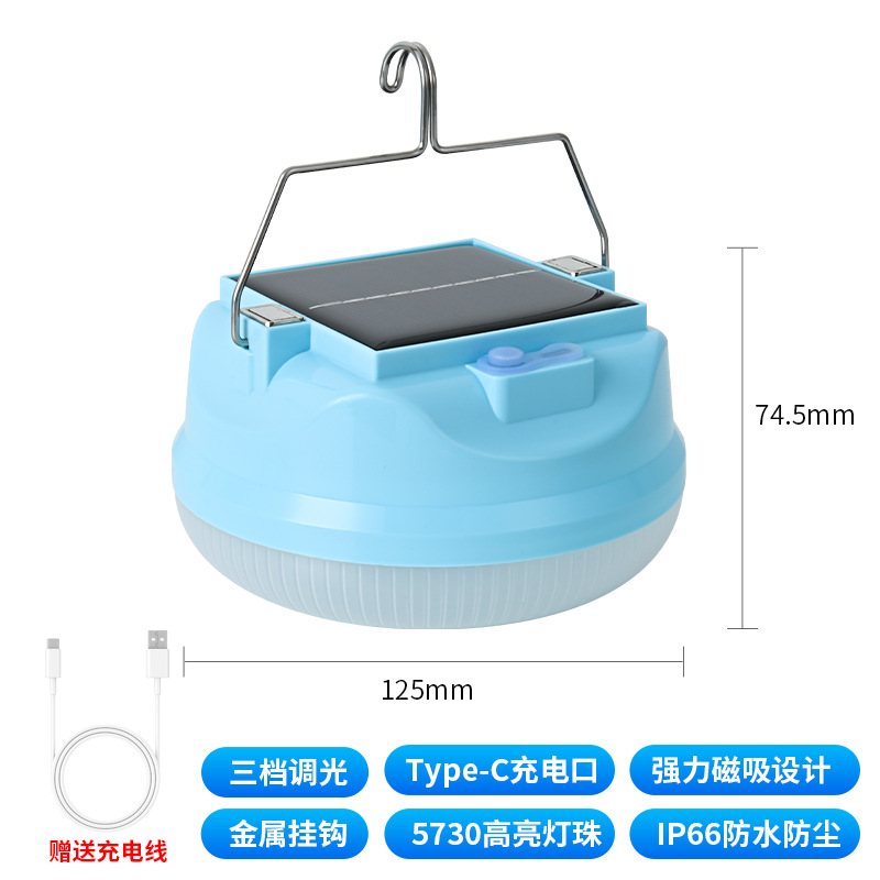 Nueva luz de carga solar, iluminación brillante de gran área, gancho de carga usb, luz de carga súper brillante para pan