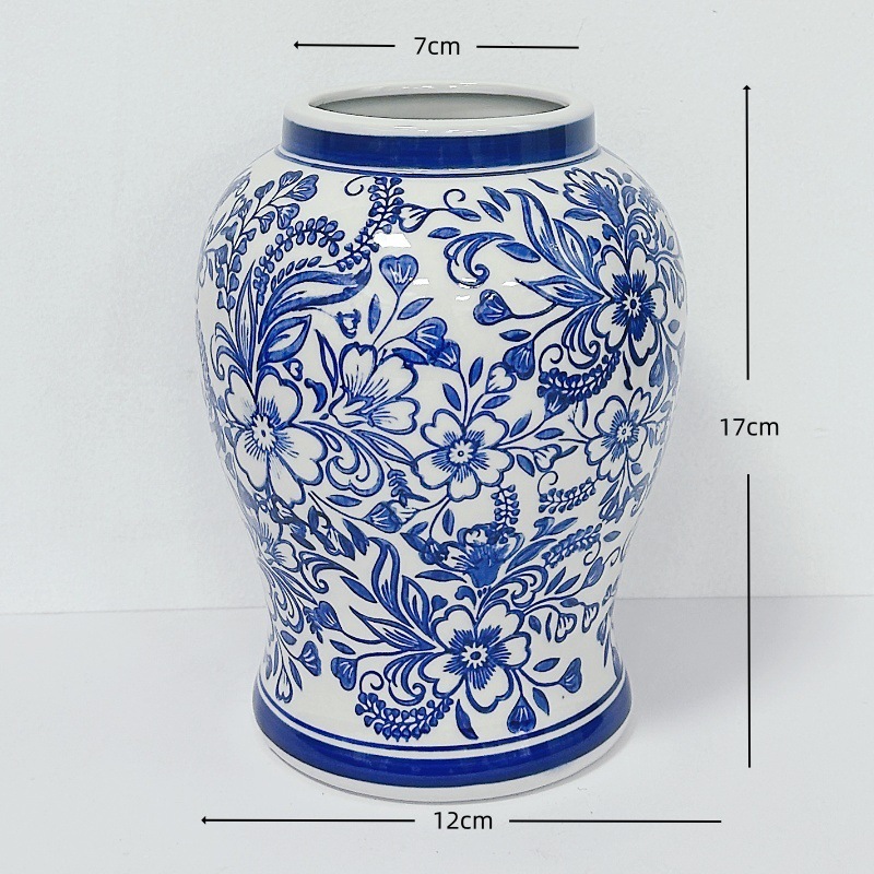 高級感のある新中式レトロな青花磁器、氷割れ模様の緑の花柄花瓶、フラワーアレンジメント、リビングルーム、玄関の装飾品