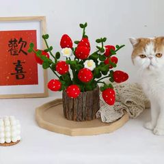 Hand-knitted flower, cute orange yarn strawberry bouquet, creative product, gift for girlfriend or elderly, dropshipping one piece