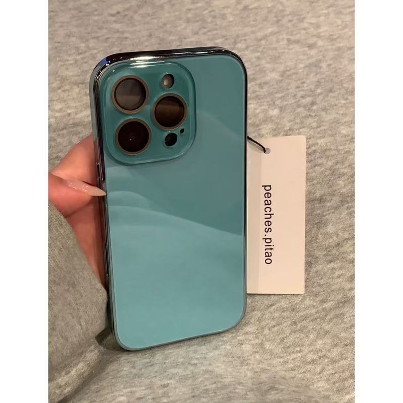 ins纯色玻璃自带镜头膜电镀边框适用iPhone16promax苹果15手机壳|undefined