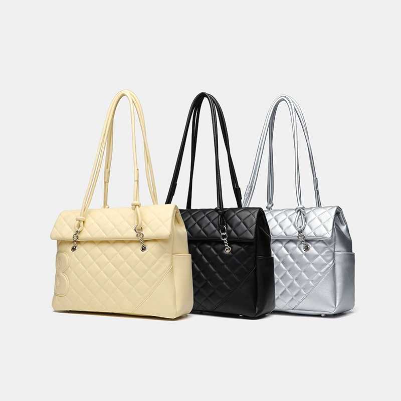 Capacious backpack with diamond pattern, fashionable universal shoulder bag, South Korea, high-end, city style