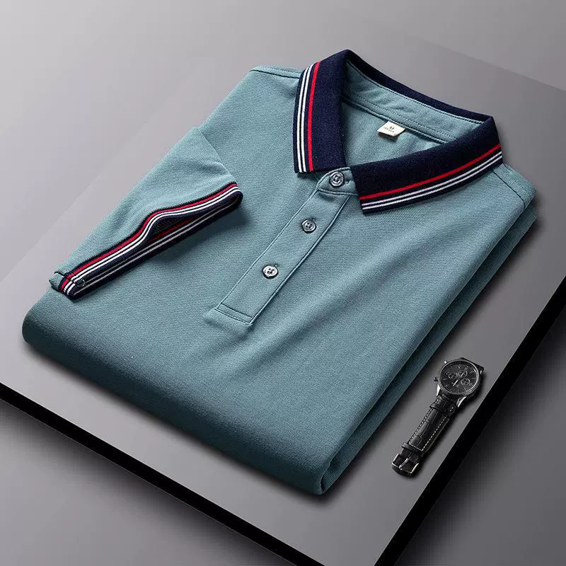230G двойная бисерная хлопчатобумажная рубашка POLO мужская рубашка с зародышами легкая бизнес сплошная футболка с короткими рукавами сплошной цвет эластичная футболка с отворотом